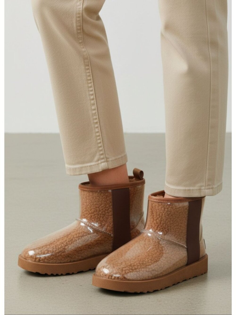 Clear Shearling-Lined Waterproof Ankle Boots With Transparent Outer Layer For Wo